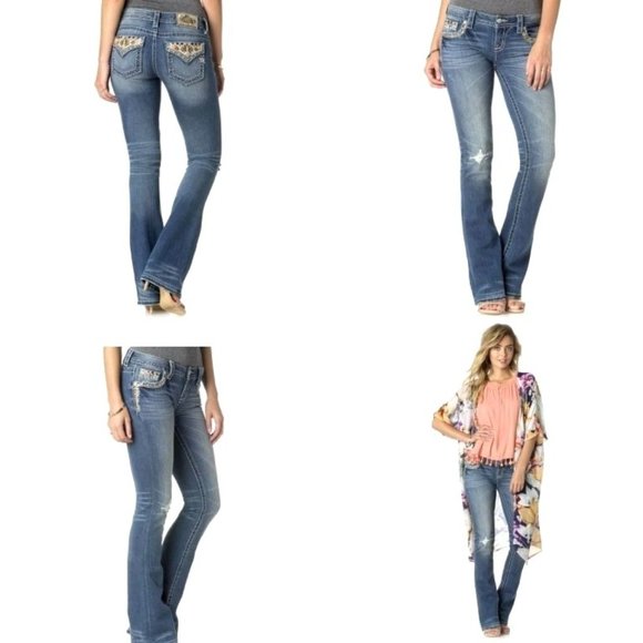 Miss Me Signature Boot Denim Jeans  29 Embellished Back Flap Pockets Dis… - Picture 2 of 12